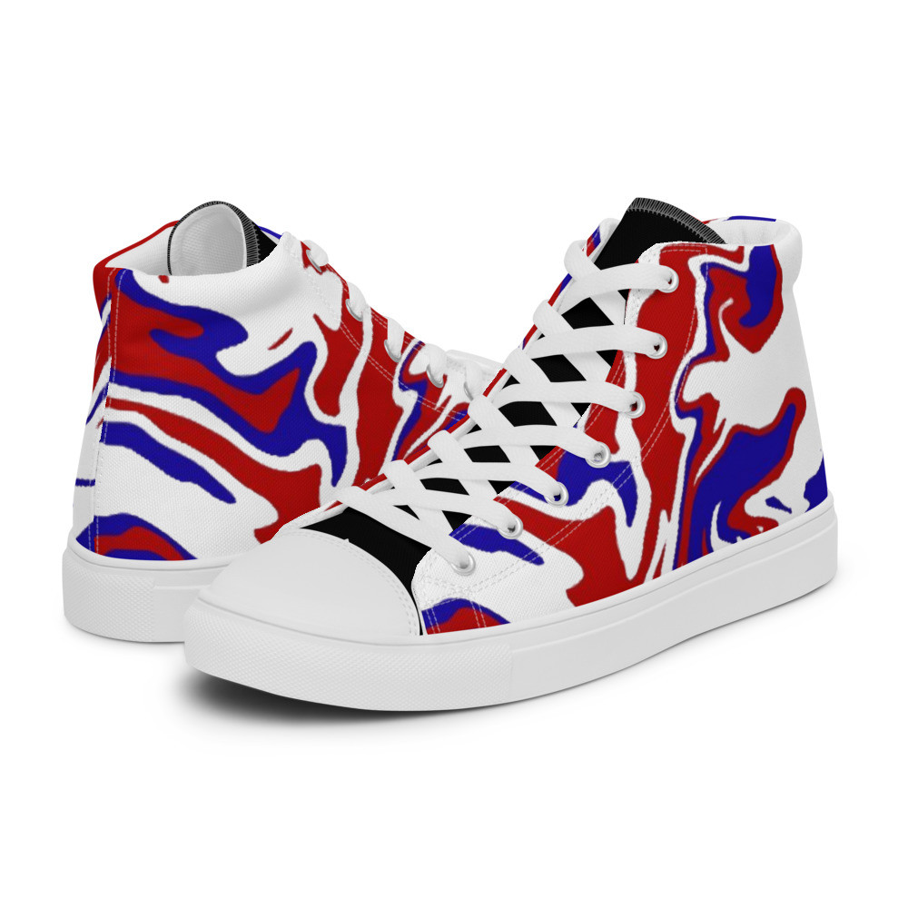 Red White & Blue Liquid Acrylic Women’s High Top Canvas Sneakers