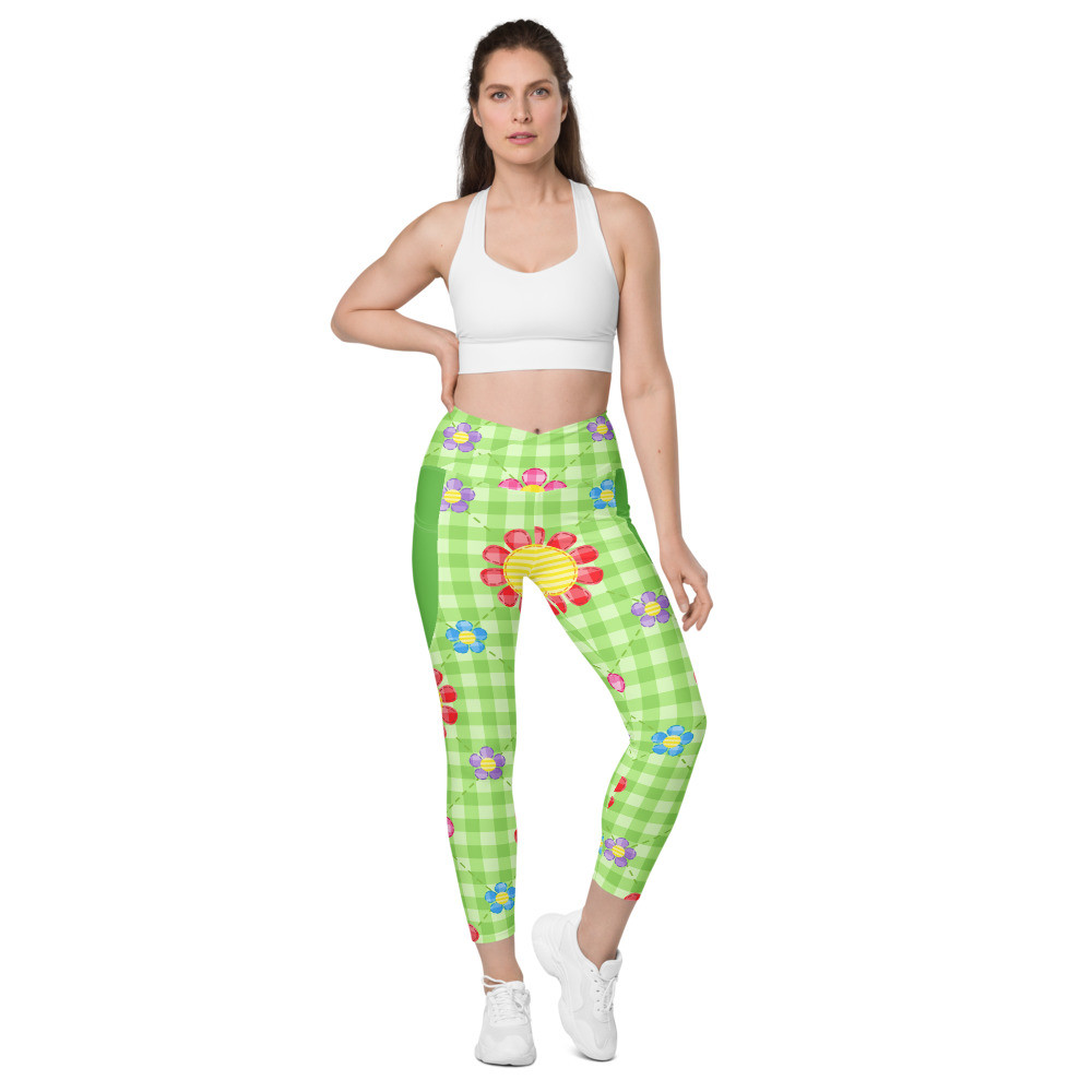 Quilted Sunflower Crossover Leggings With Pockets