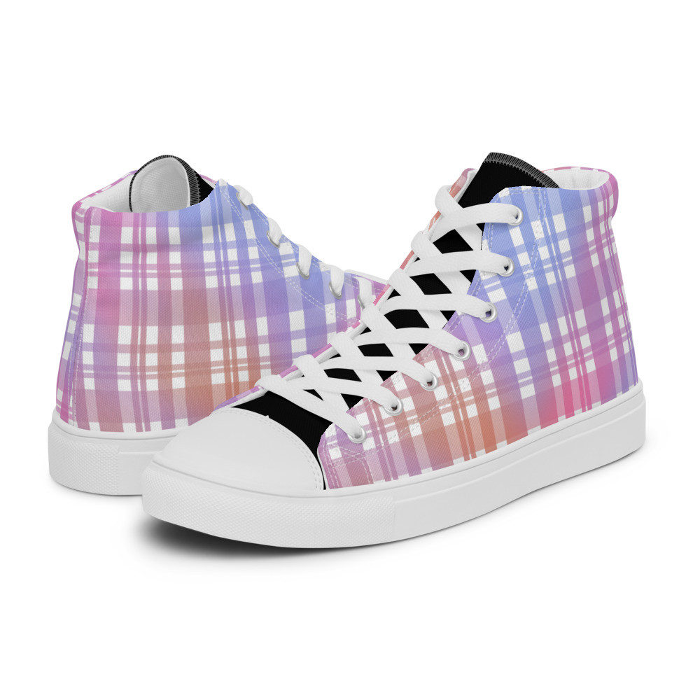 Pink & Blue Plaid Women’s High Top Sneakers