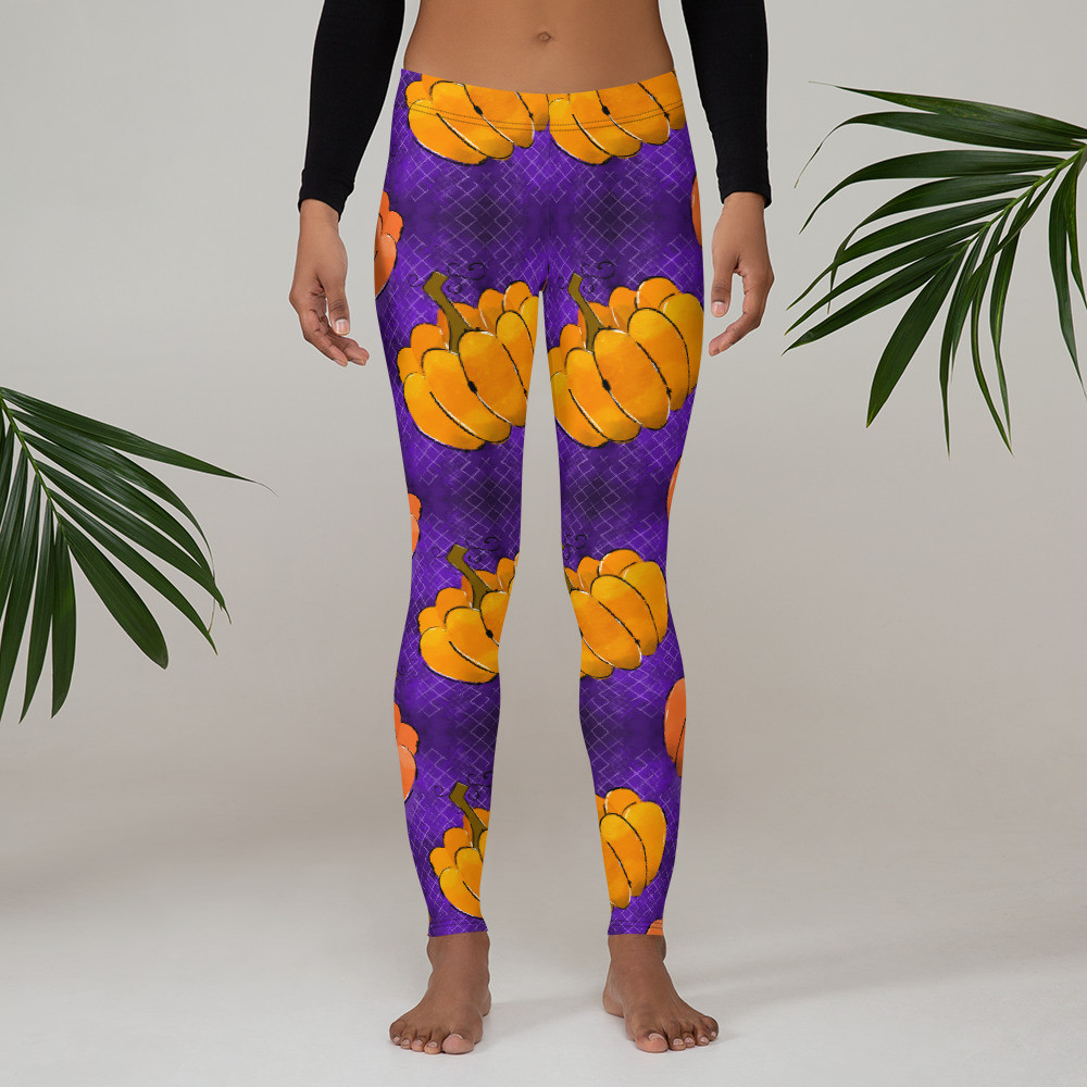 Orange Pumpkins On Purple Leggings
