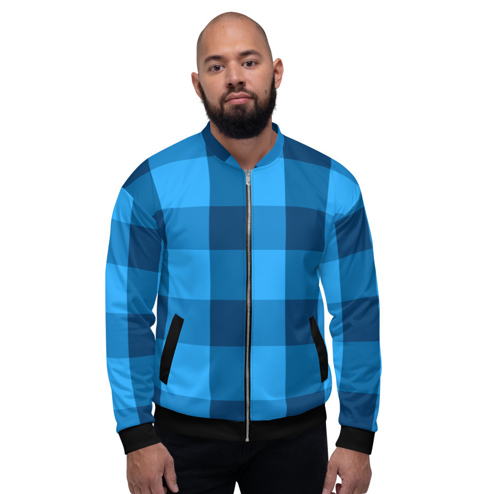 Blue Plaid Unisex Bomber Jacket