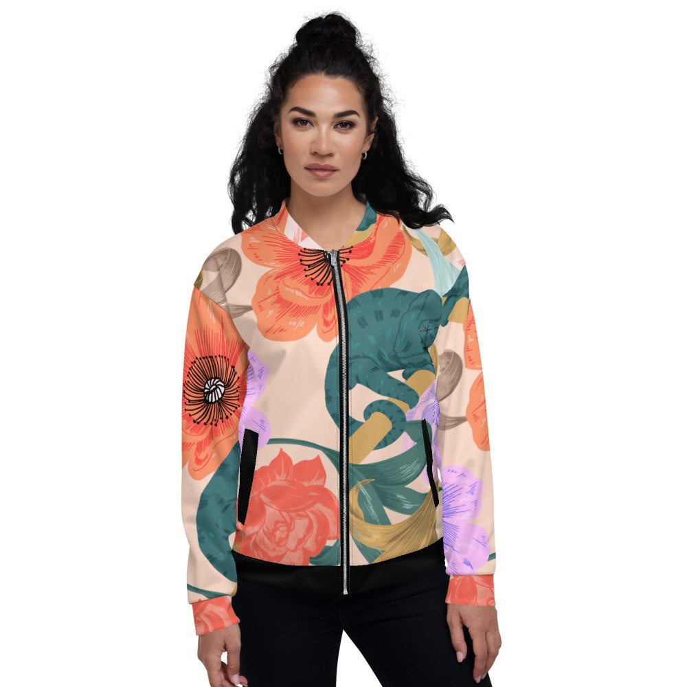 Pretty Flowers & Iguana Unisex Bomber Jacket