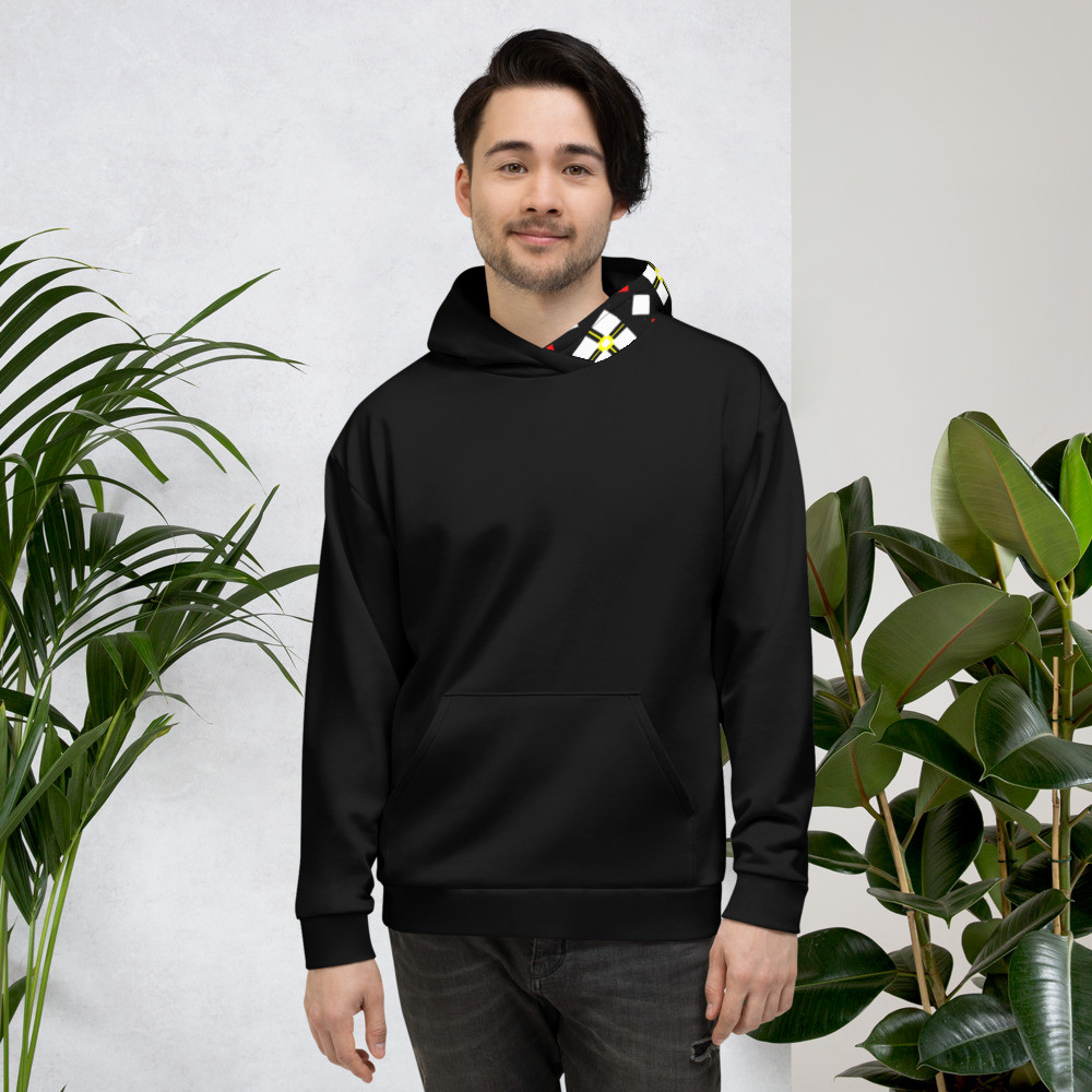 Black Hoodie With Duo Tone Hood Unisex Hoodie