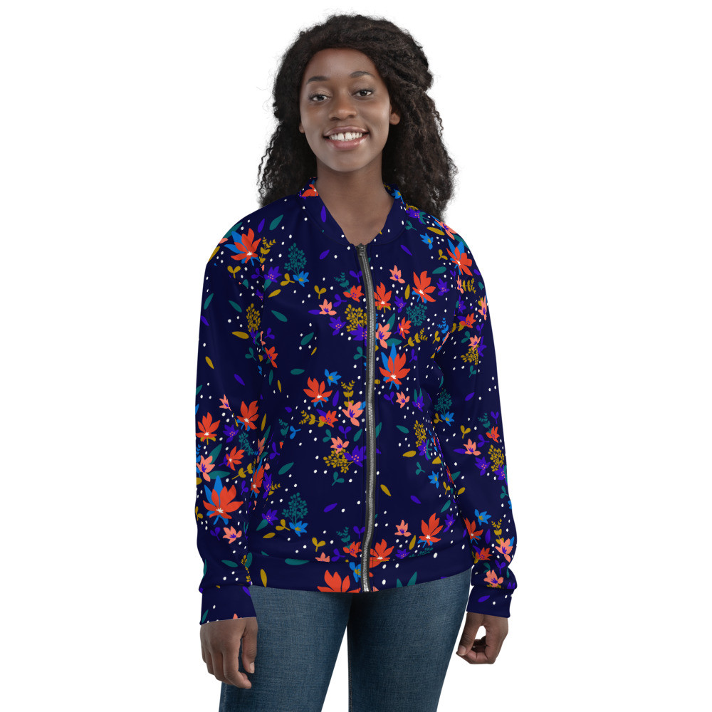 Red & Blue Floral Print Unisex Bomber Jacket