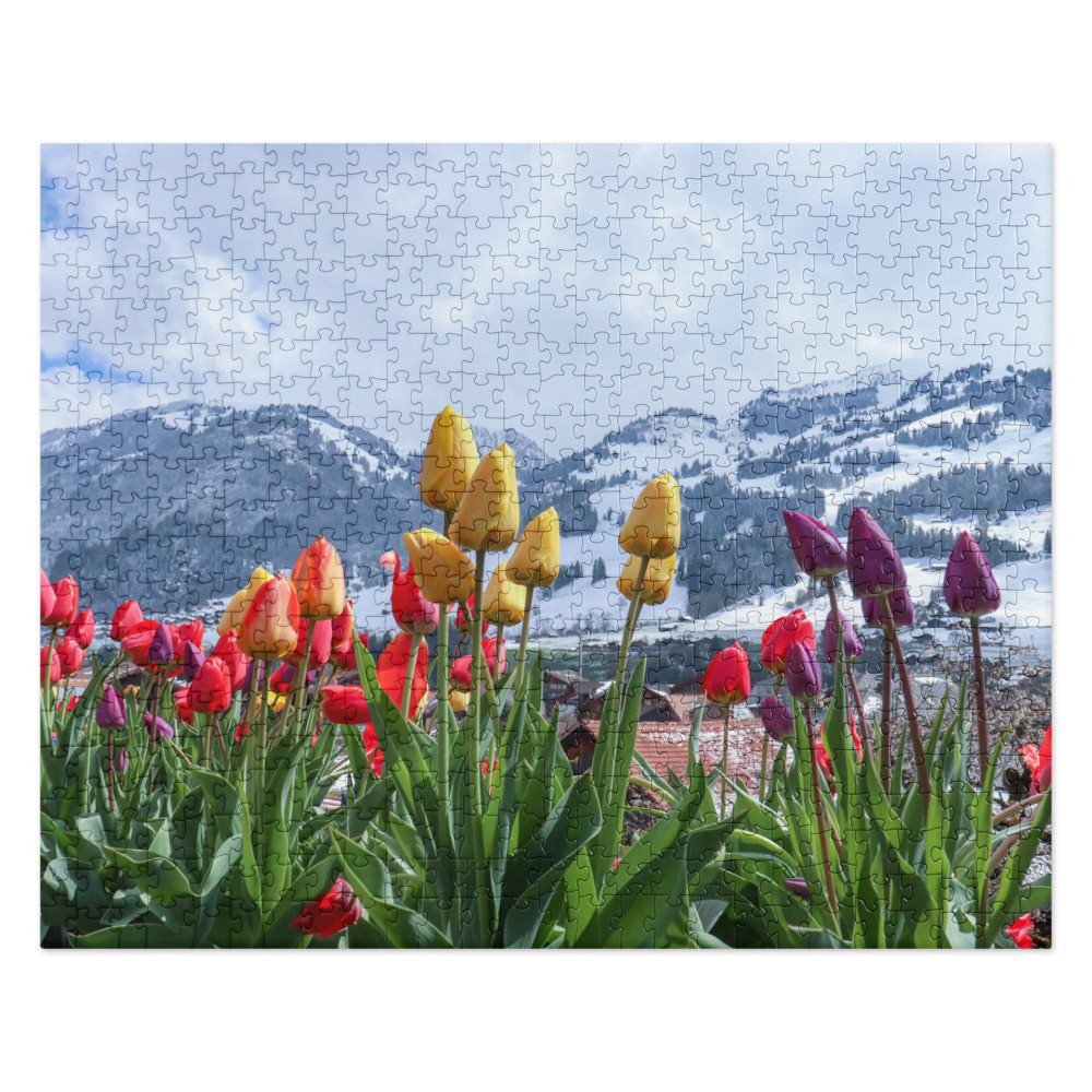 Colorful Flowers & Snowy Mountain Jigsaw Puzzlele