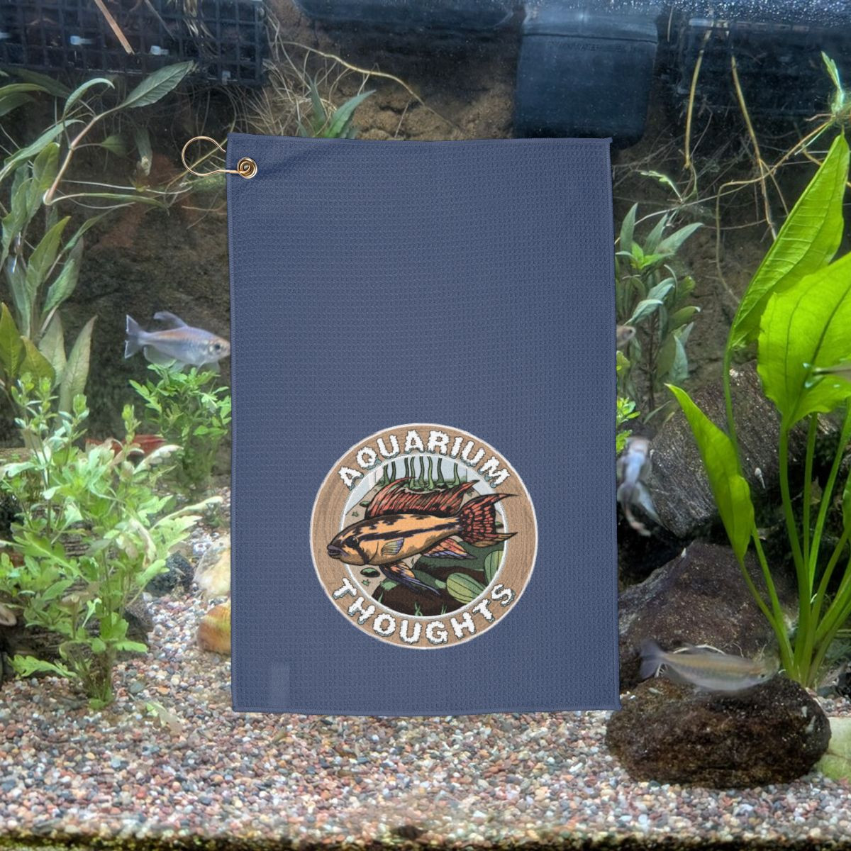 Aquarium Thoughts Towel with Clip (Dark Blue)