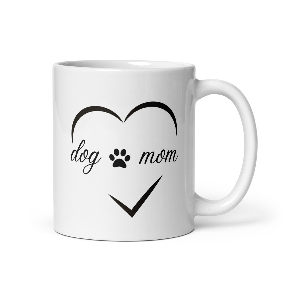 Dog Mom With Heart White Glossy Mug