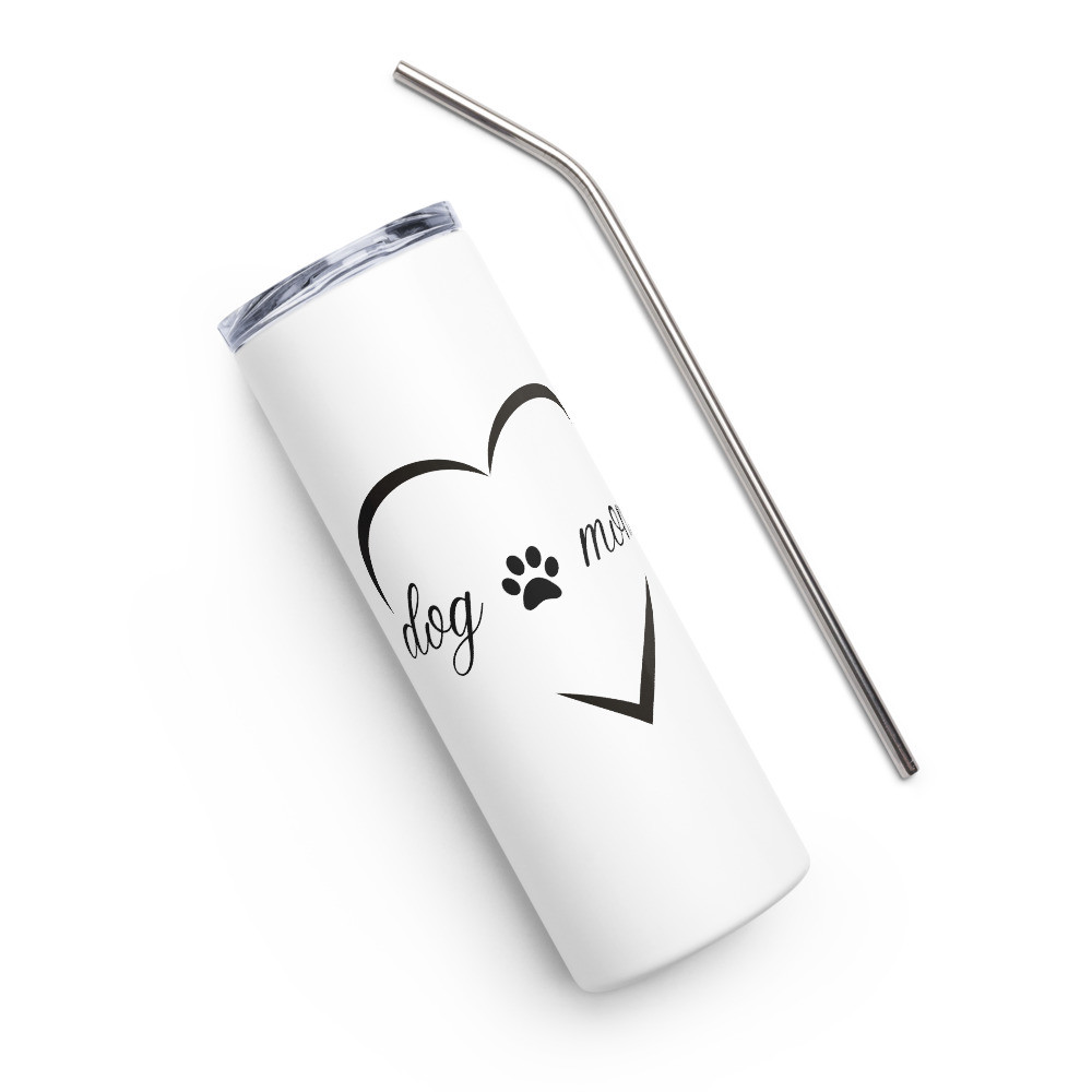 Dog Mama with Heart - White Stainless Steel Tumbler