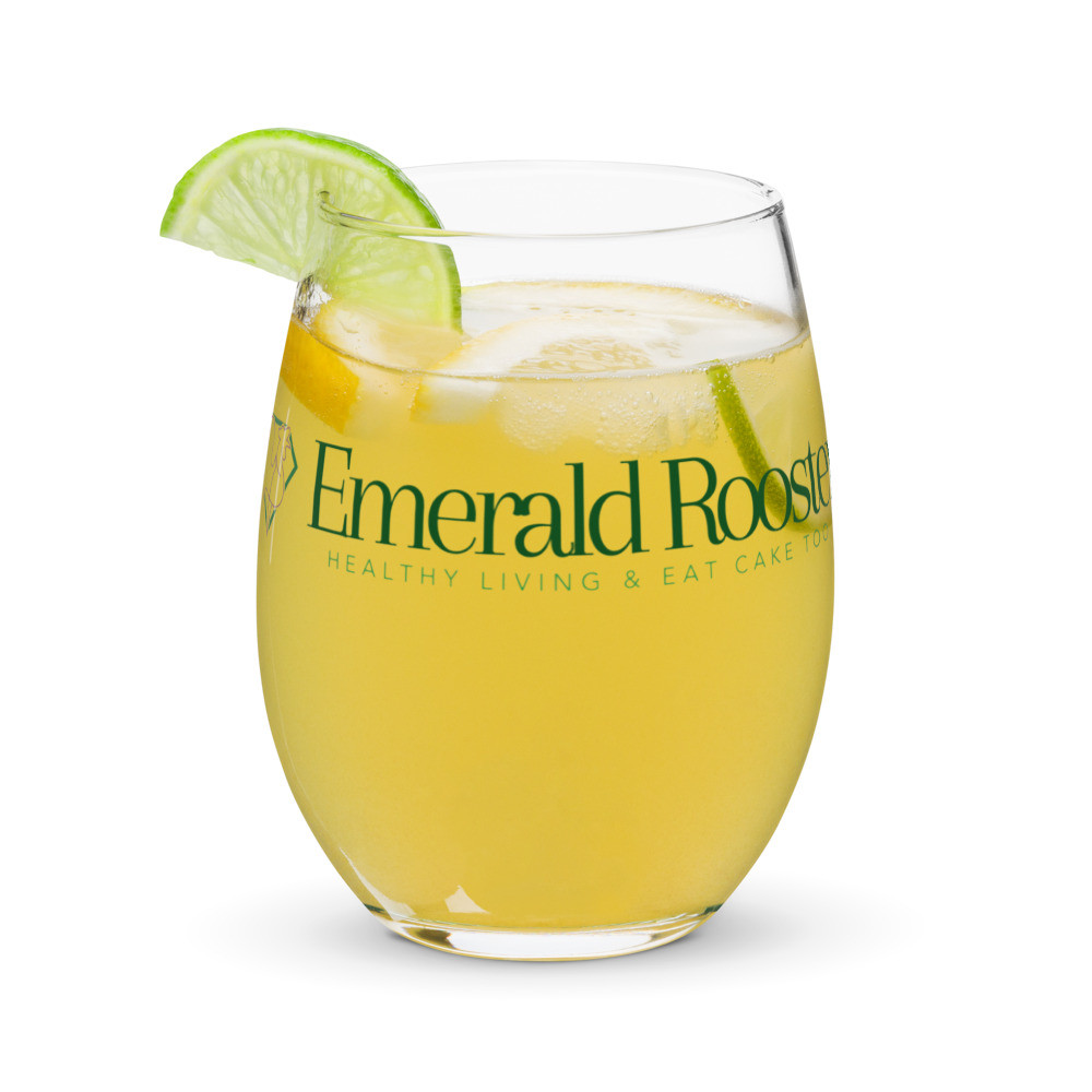 The Emerald Rooster Logo - Stemless Wine Glass