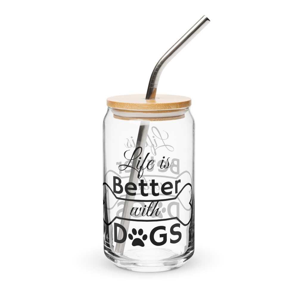 Life Is Better With Dogs - White Can-shaped Glass
