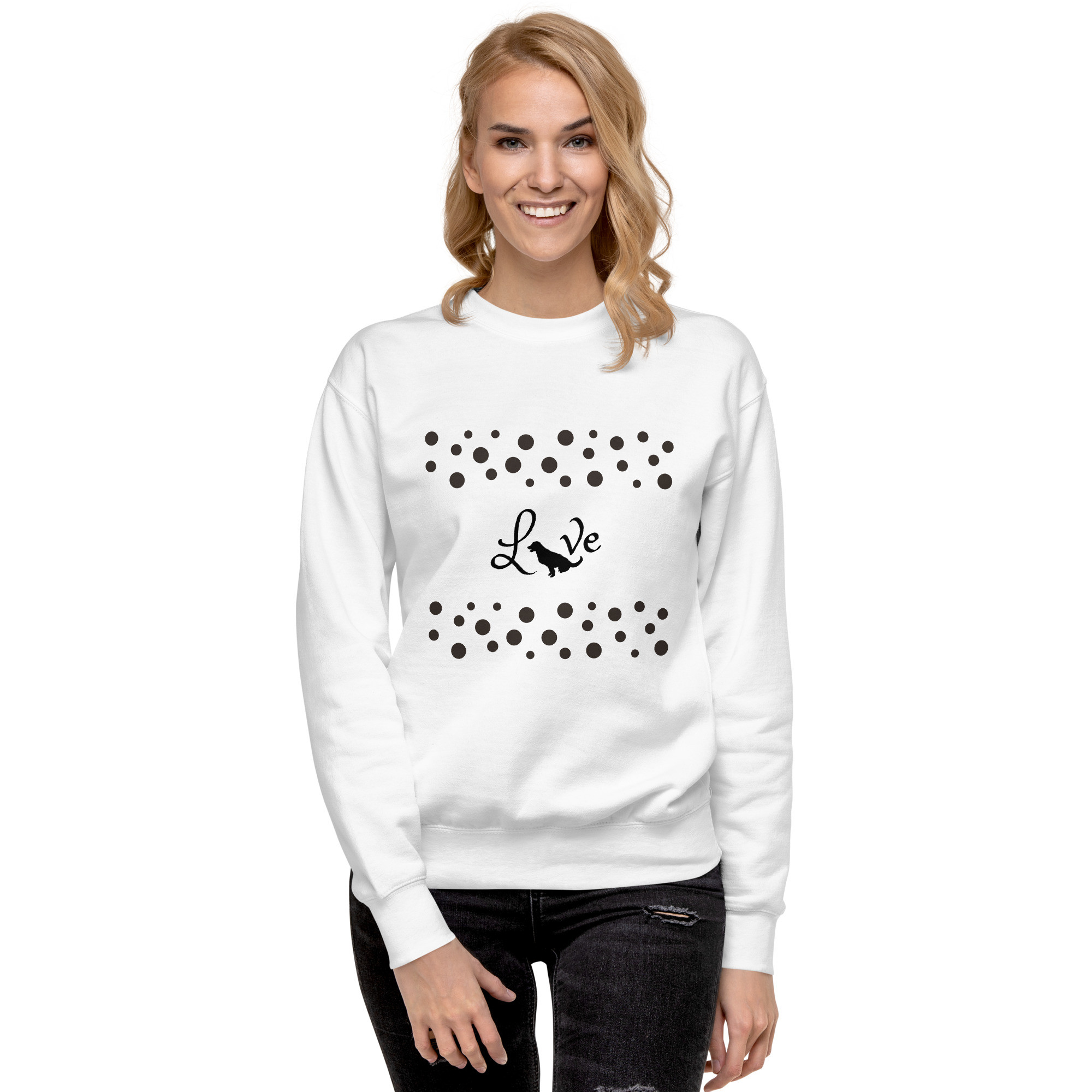 Love with Dog Shadow Design - White Unisex Premium Sweatshirt