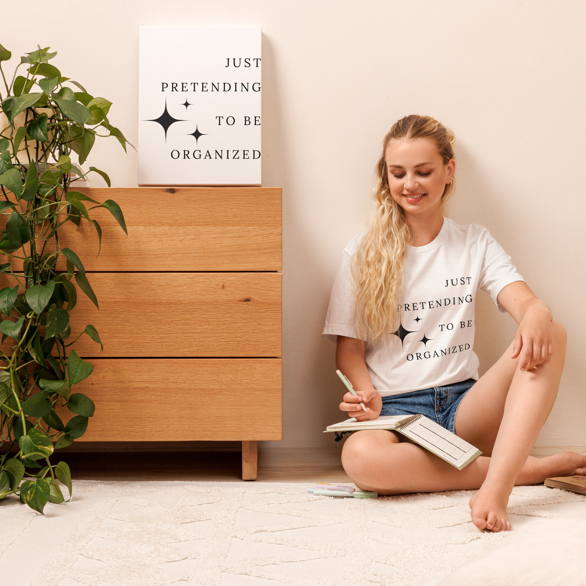 Just Pretending To Be Organized - White Unisex T-shirt