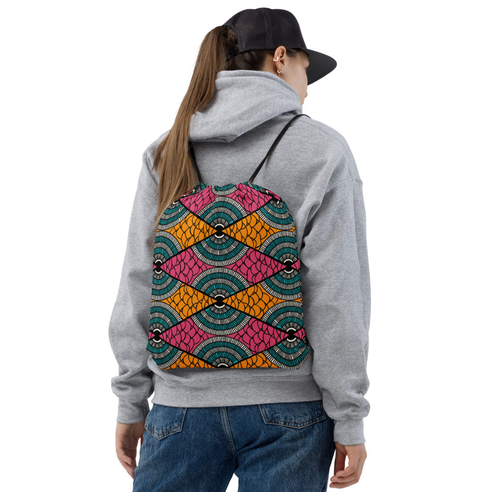 African Print Bag, African Backpack, Drawstring Pack, Drawstring Yoga Bag - PEY-EYED SAC BAG