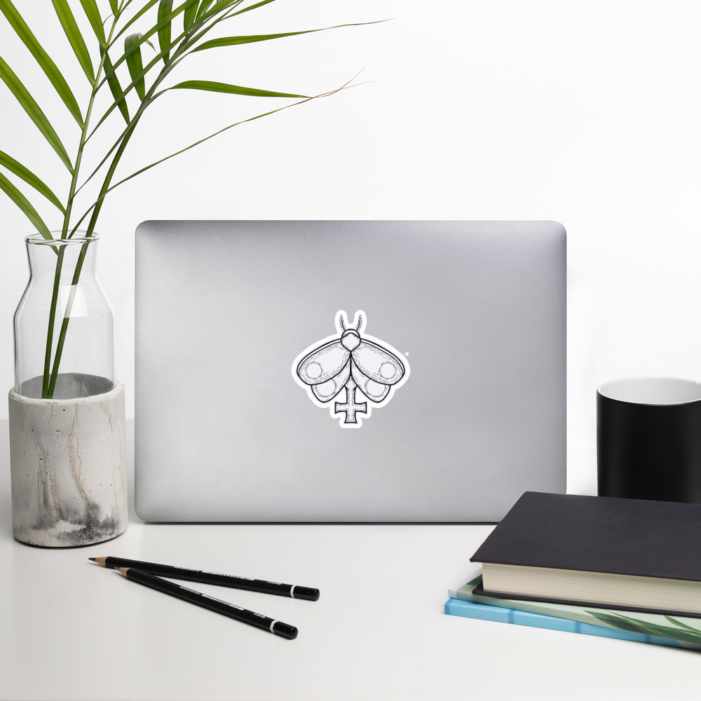 Flame Cross Moth Black and White Bubble-free stickers