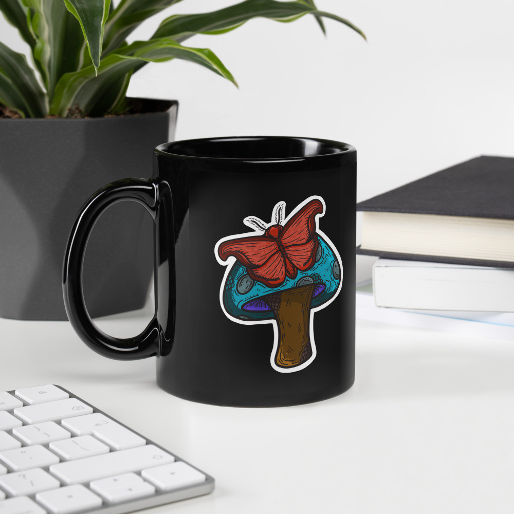 Wonderland Shroom Black Glossy Mug