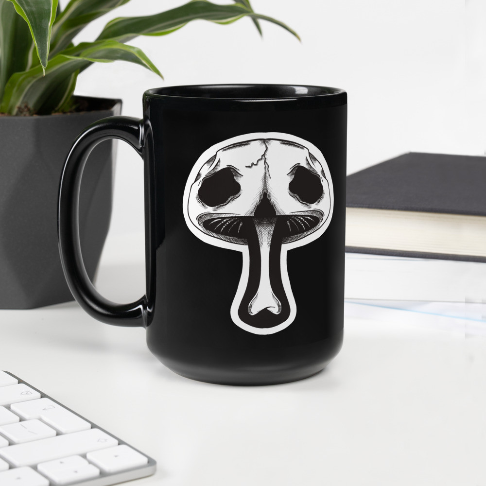 Skull Shroom Black Glossy Mug