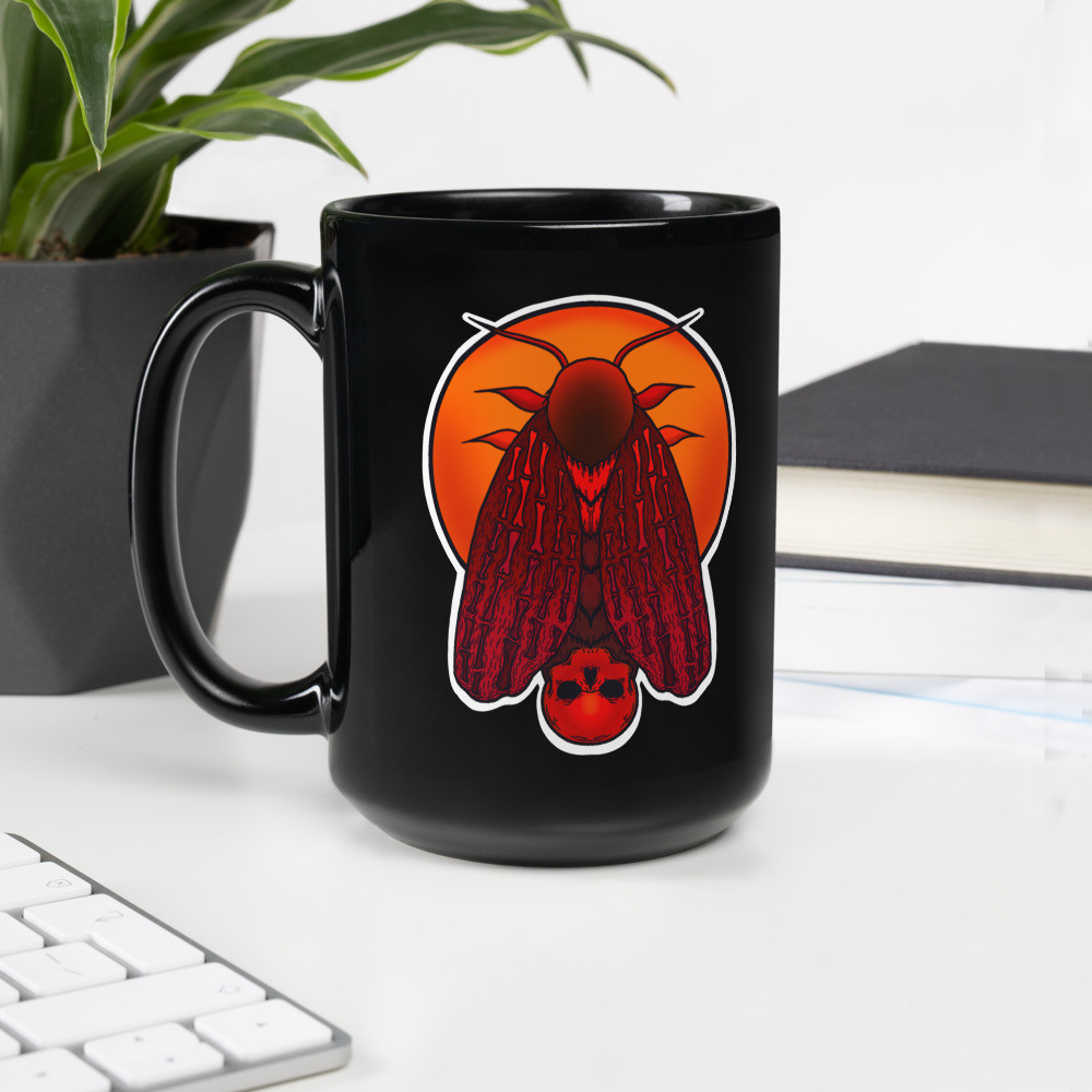 Skull Moth Black Glossy Mug