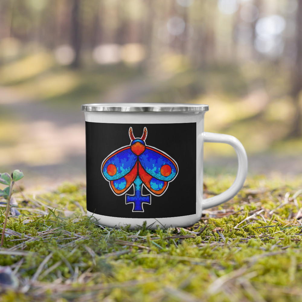 Flame Cross Moth Enamel Mug