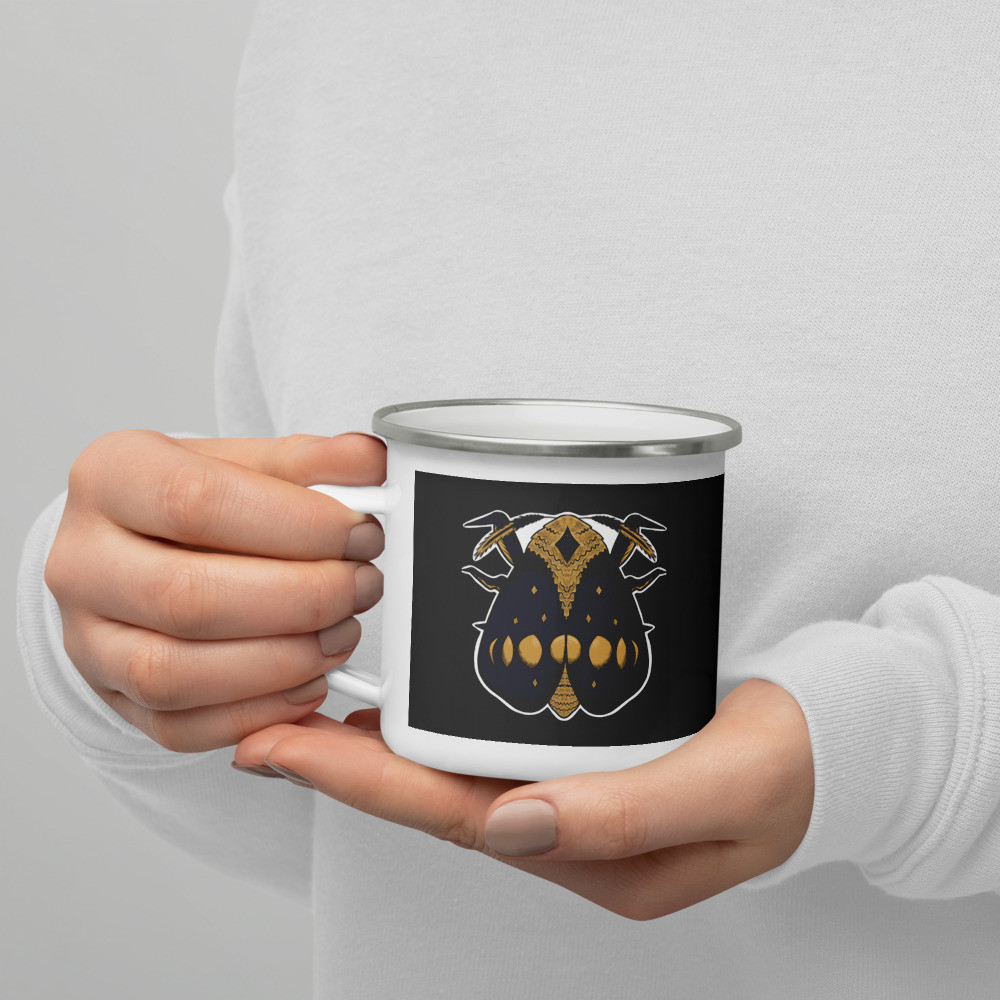 Lunar Phase Moth Enamel Mug