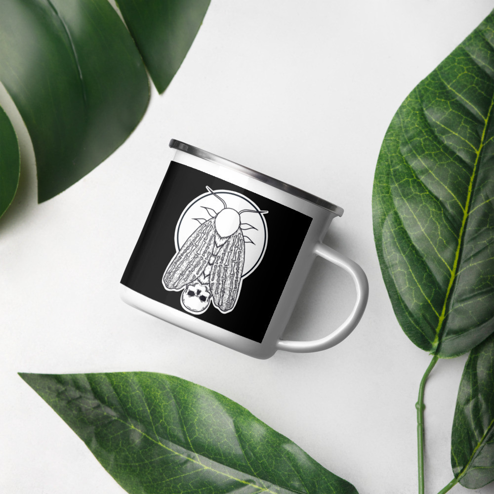 Skull Moth B&W Enamel Mug