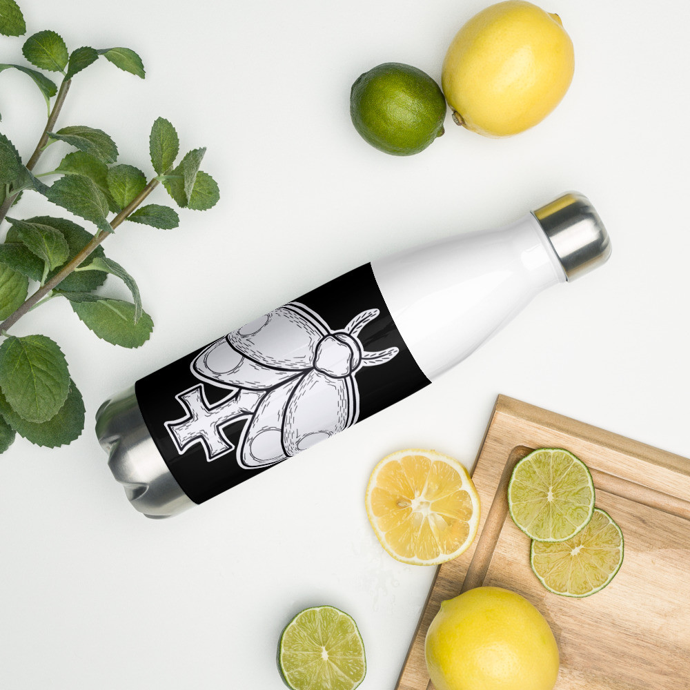 Flame Cross Moth B&W Stainless Steel Water Bottle