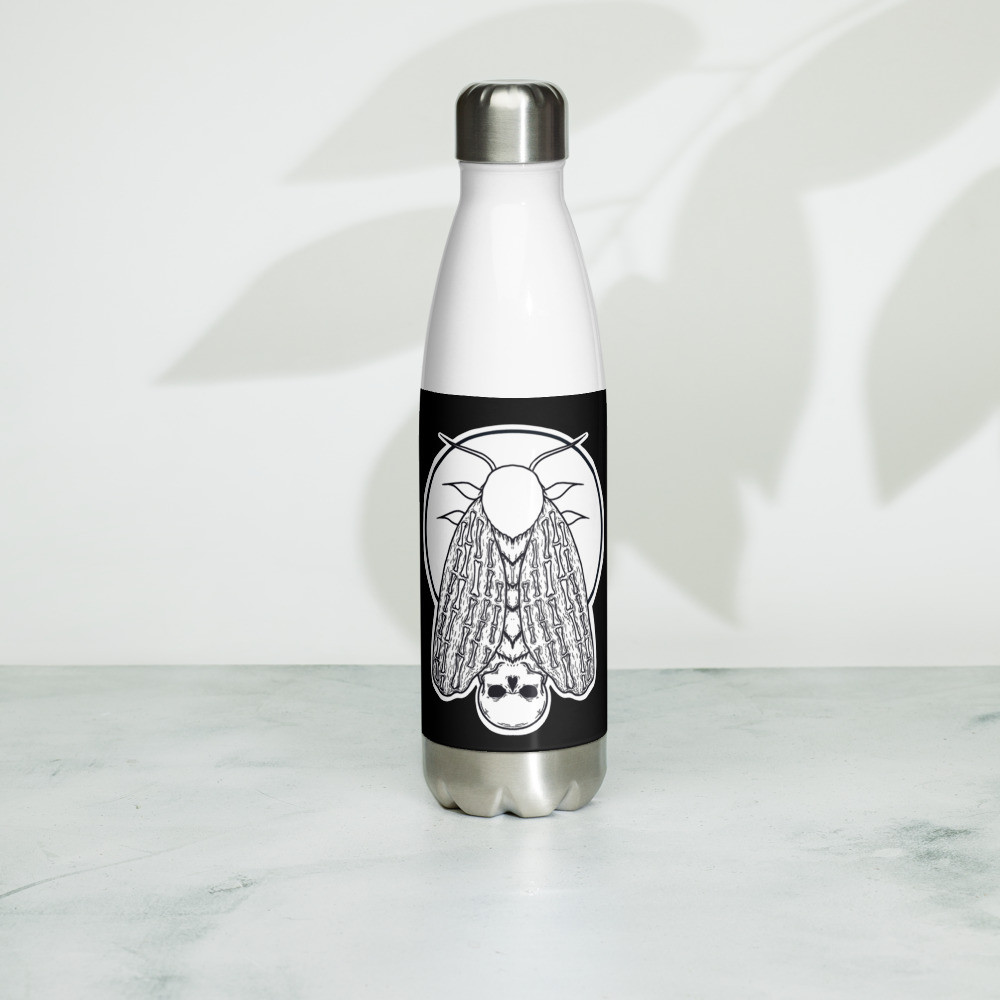 Skull Moth B&W Stainless Steel Water Bottle