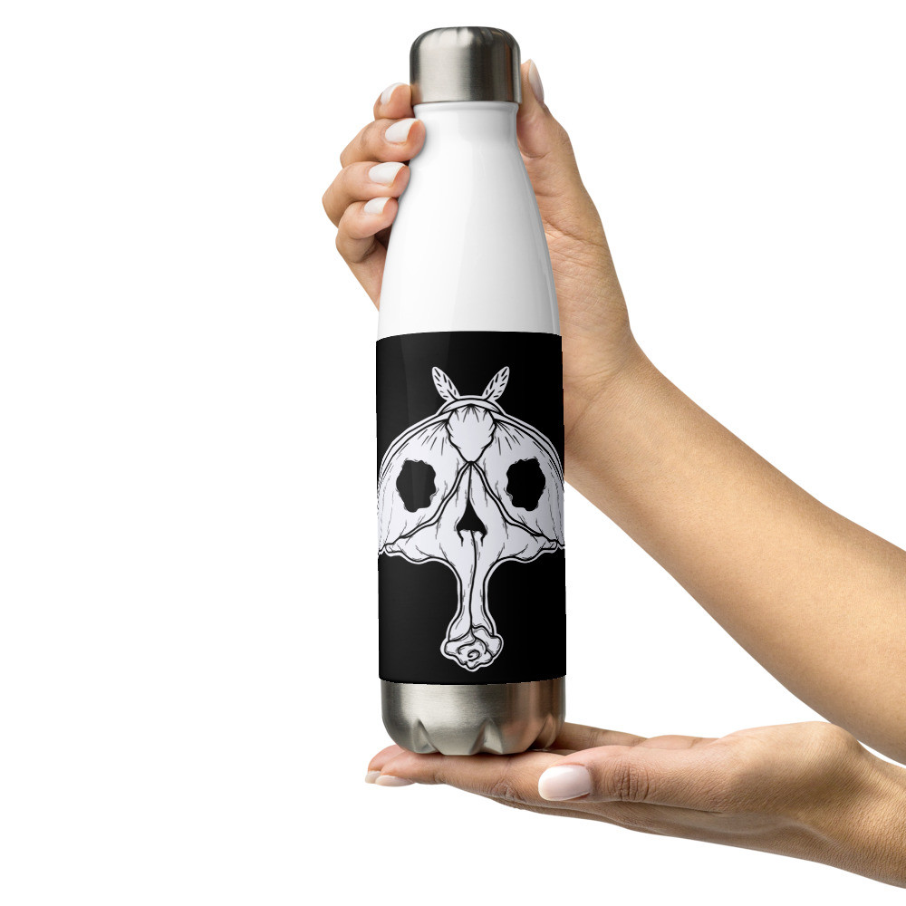 Skull Rose Moth B&W Stainless Steel Water Bottle