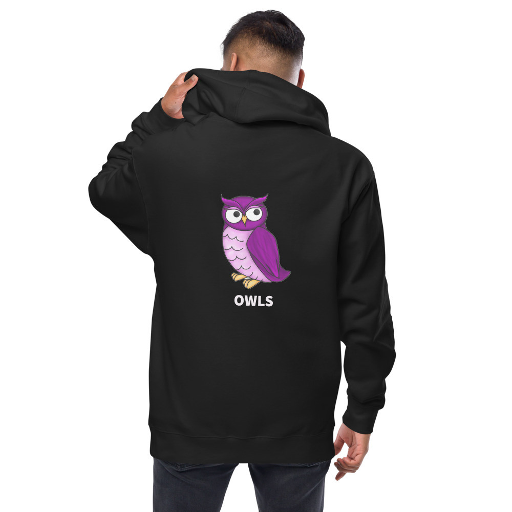 Unisex fleece zip up hoodie OWLS in white Ink