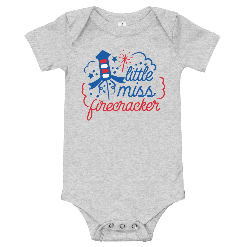 Little Miss Firecracker Fourth of July Baby Girl Short Sleeve Onesie