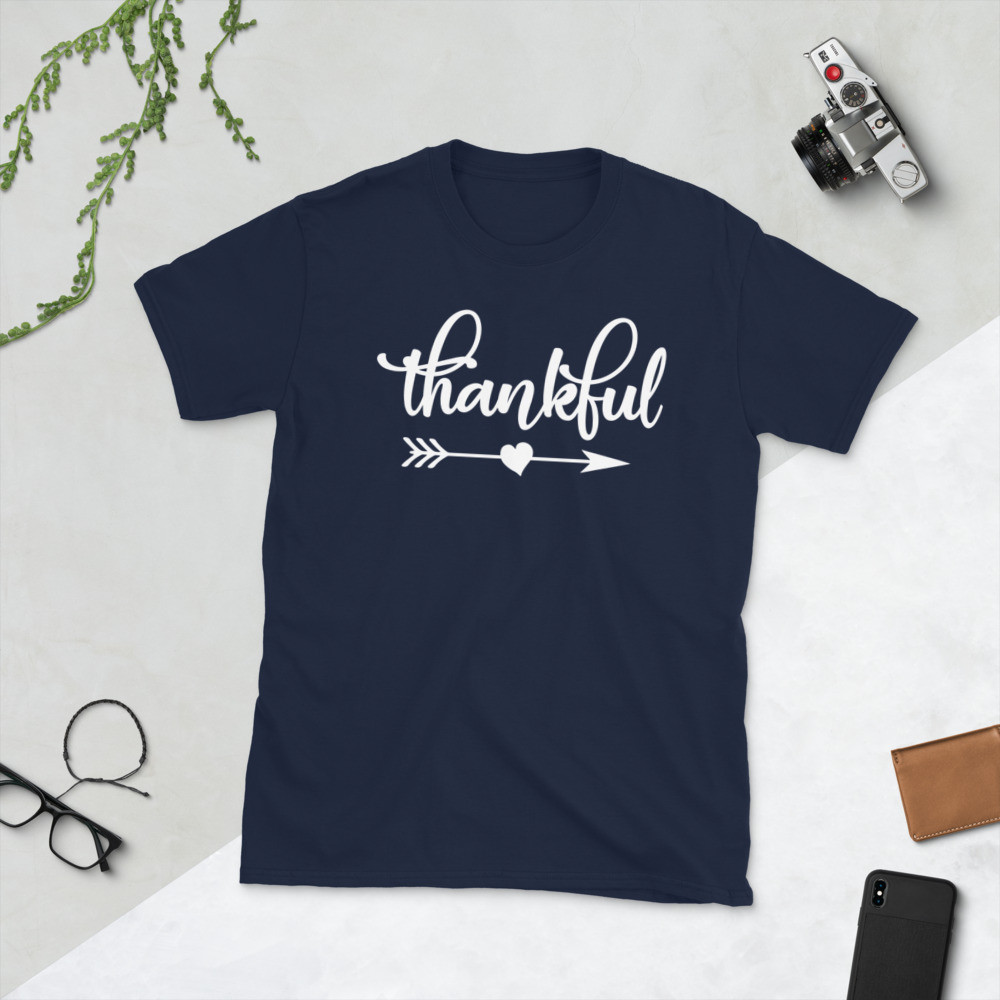 Thankful With Heart and Arrow White Print Short-Sleeve Unisex T-Shirt