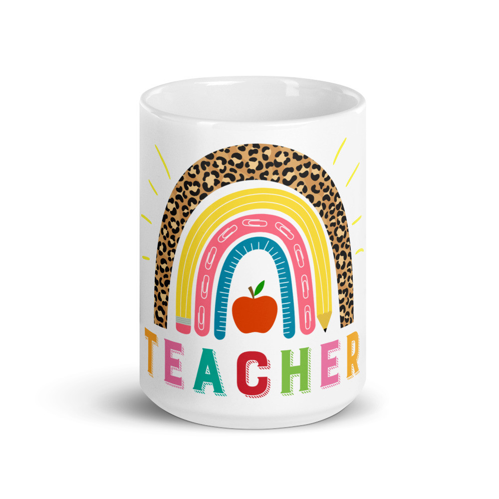 Teacher Class Supply Rainbow White Glossy Mug