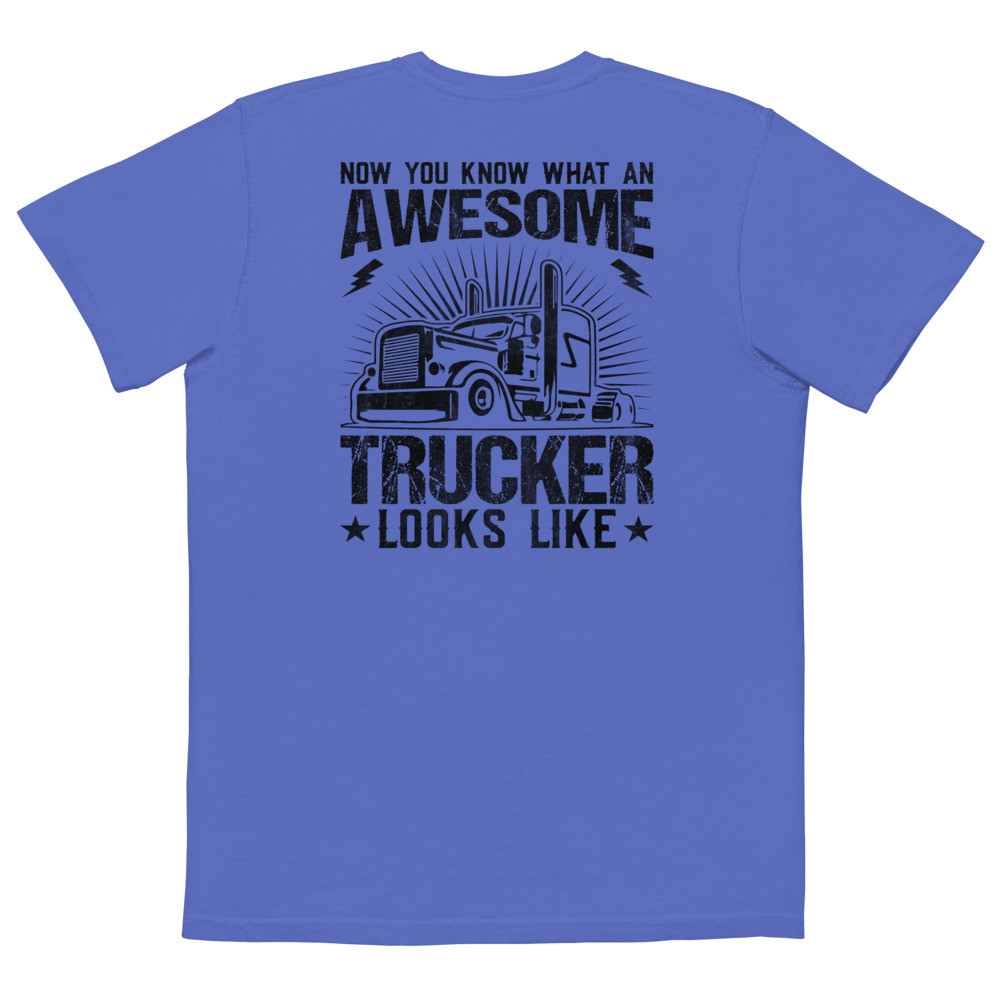 Awesome Trucker Unisex garment-dyed pocket t-shirt Black Print Back Design