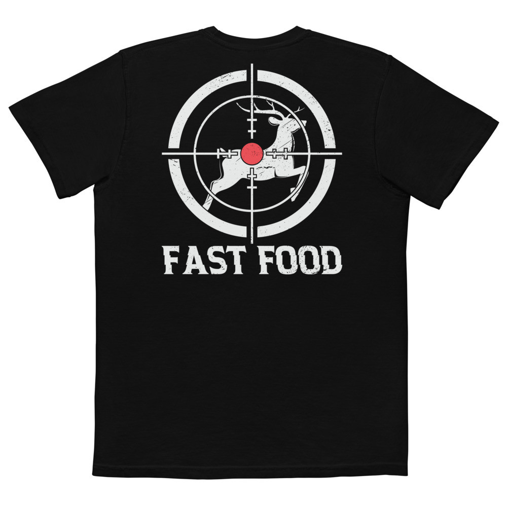 Fast Food Hunting Unisex garment-dyed pocket t-shirt Back Design