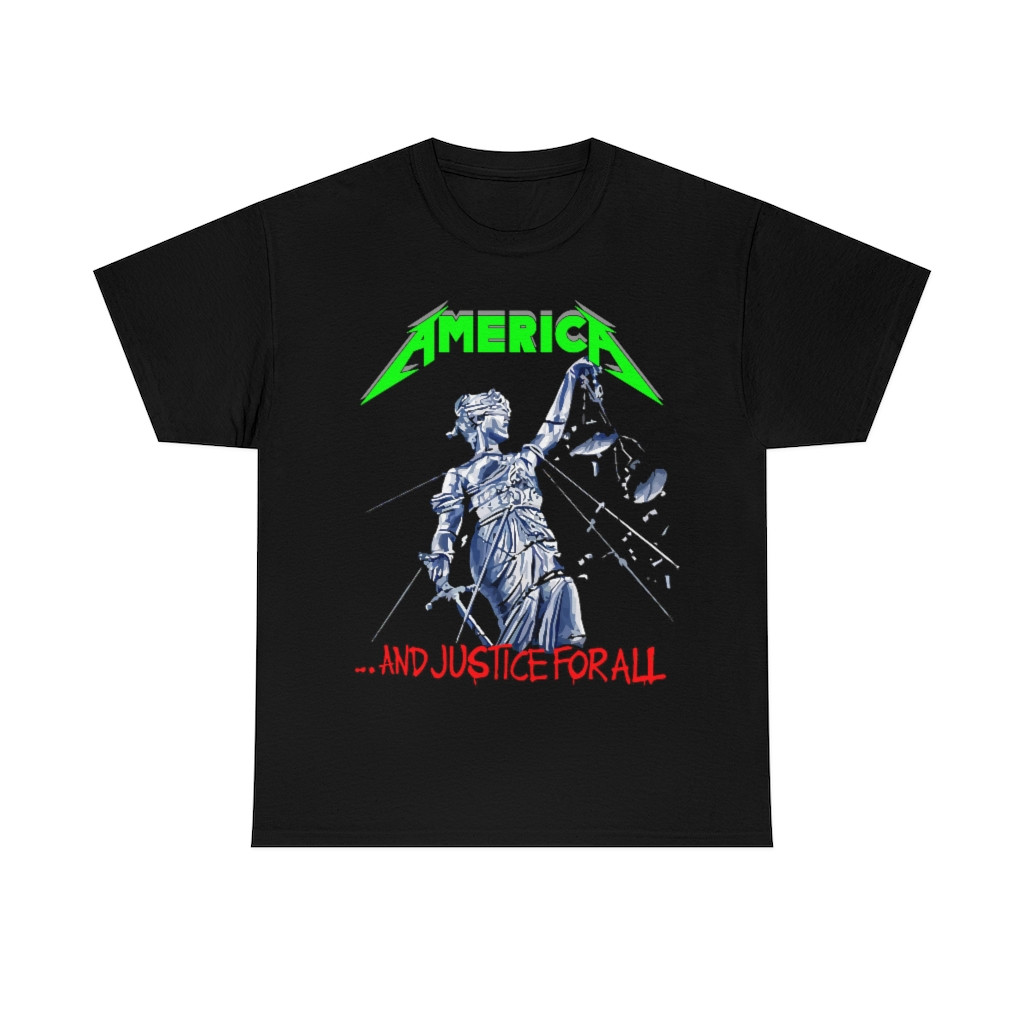 America and justice for all Metallica parody green short Sleeve Tee