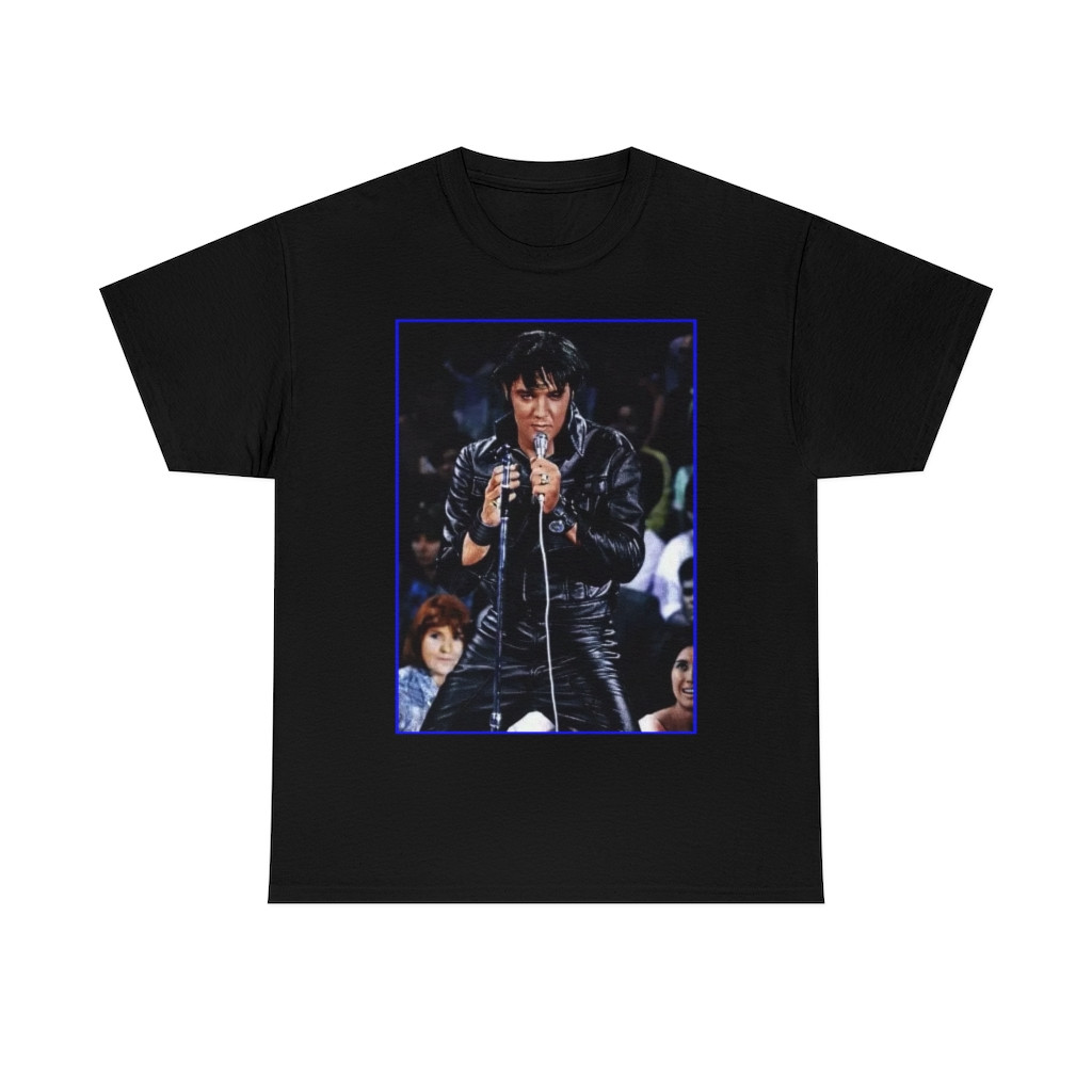 ELVIS in Black Leather  Men's Short Sleeve Tee