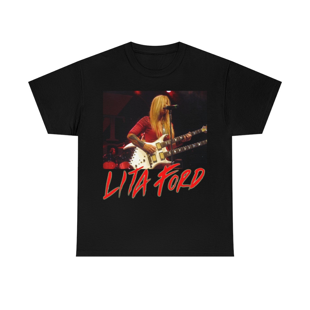 LITA FORD with a BC Rich Bich Doubleneck Guitar Short Sleeve Tee