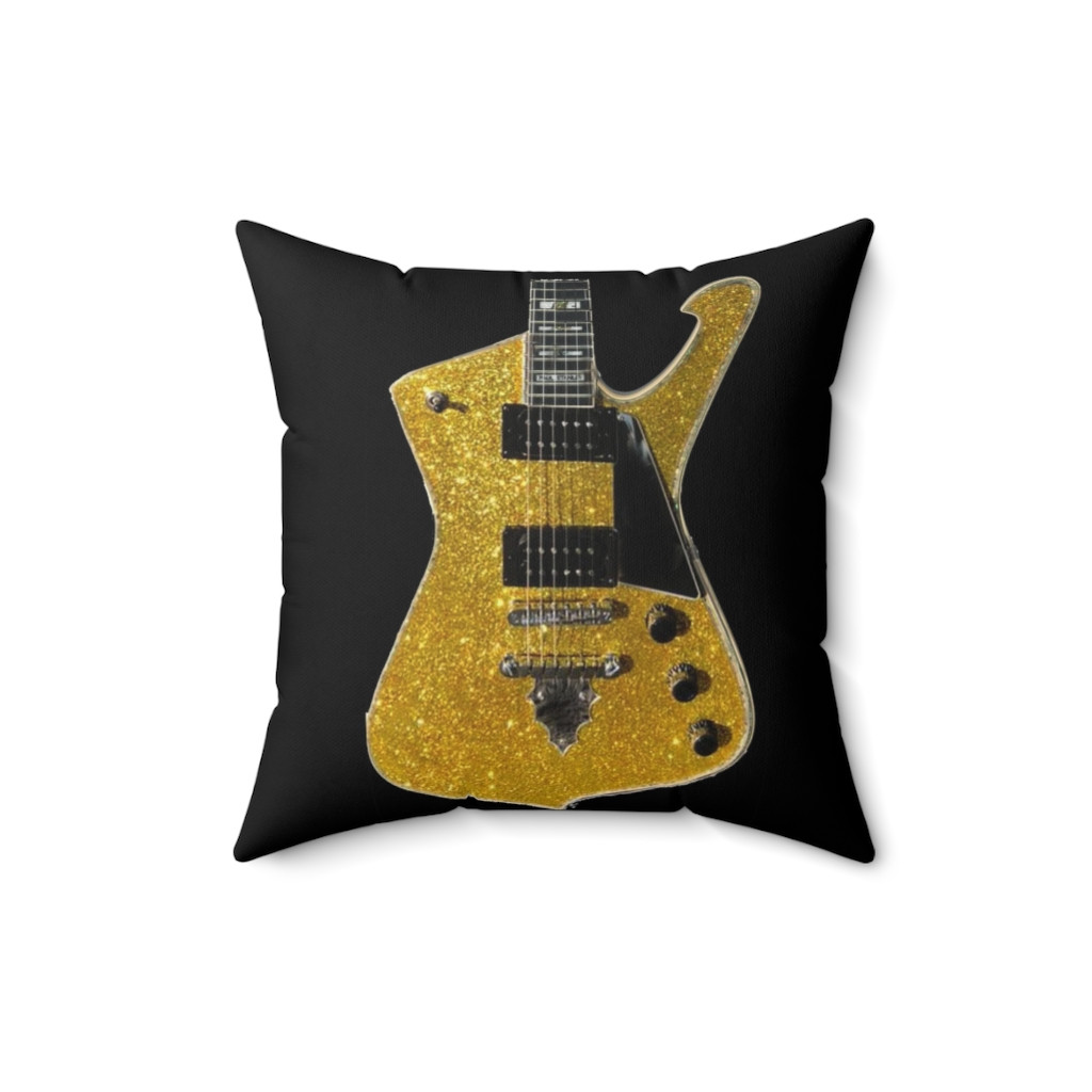 KISS Paul Stanley Ibanez PS-10 Gold Glitter Iceman  Pillow Spun Polyester Square