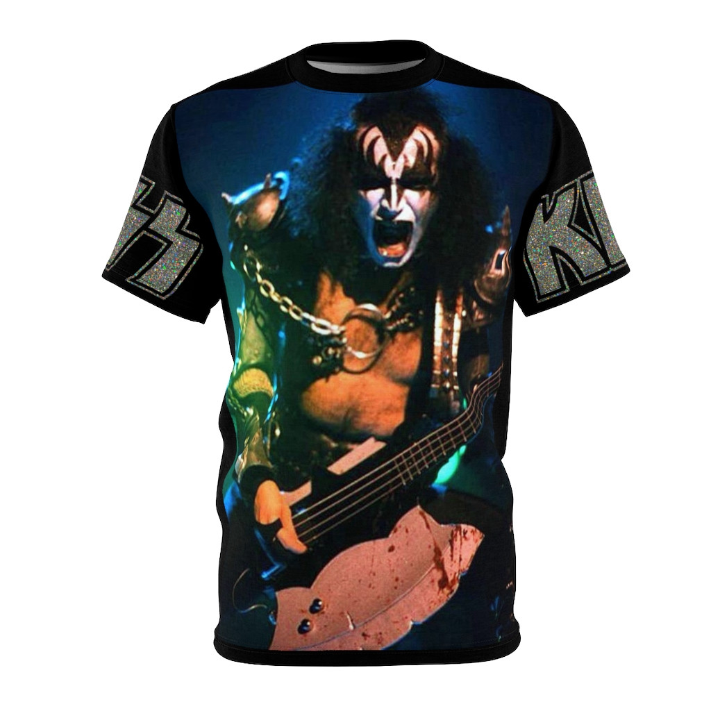 KISS Gene Simmons with Axe bass  Unisex AOP Cut & Sew Tee