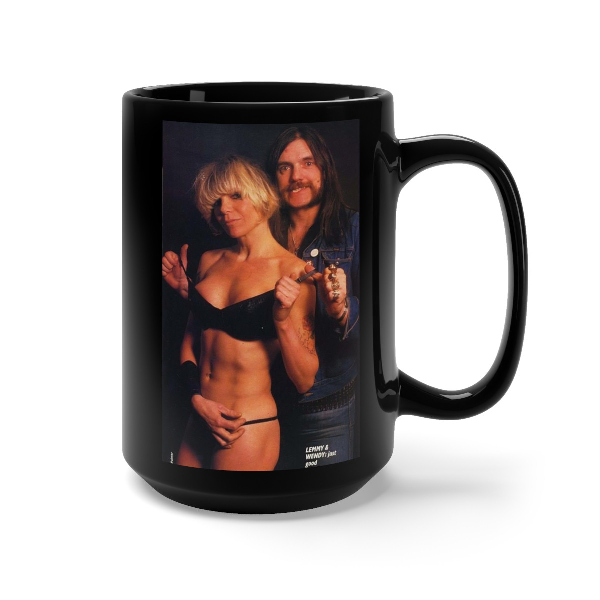 Lemmy and Wendy O. in color on  Black Mug 15oz