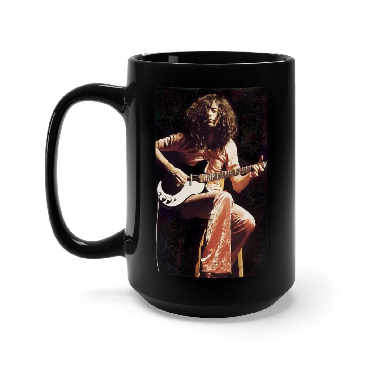 Young Jimmy Page and his Danelectro guitar Black Mug 15oz