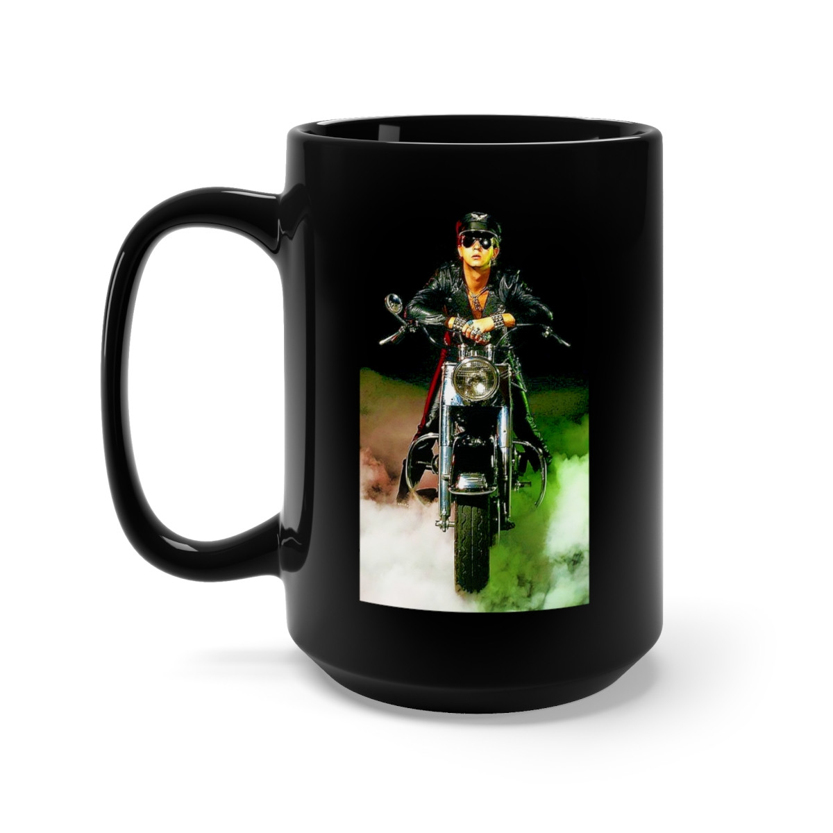 Rob Halford of Judas Priest on a Harley Black Mug 15oz