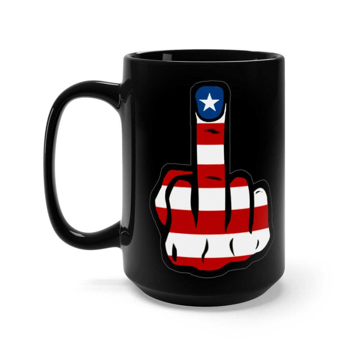 American Middle Finger the patriot salute Black Mug 15oz
