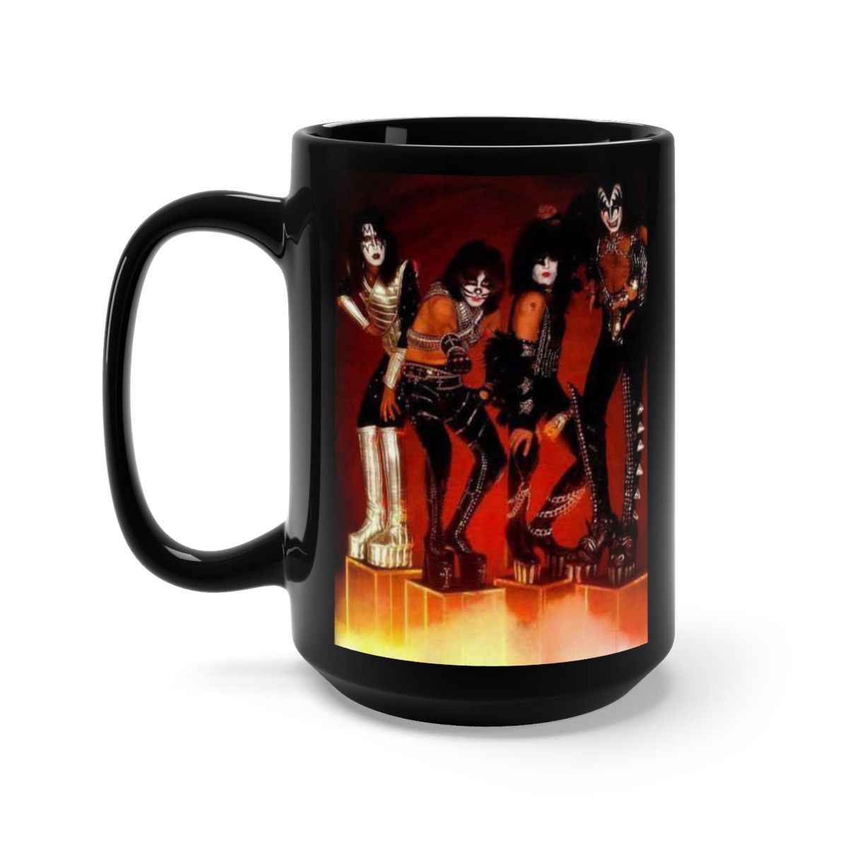 KISS Love Gun era on cubes  Black Mug 15oz