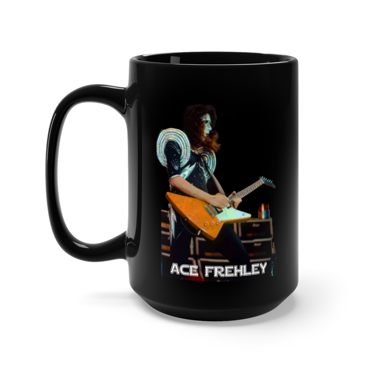 ACE FREHLEY rare shot with explorer Black Mug 15oz