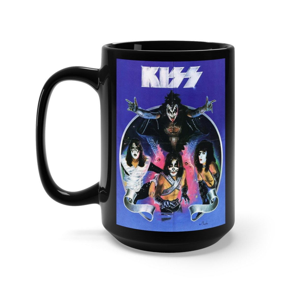 KISS poster from 2nd Marvel comic book Black Mug 15oz