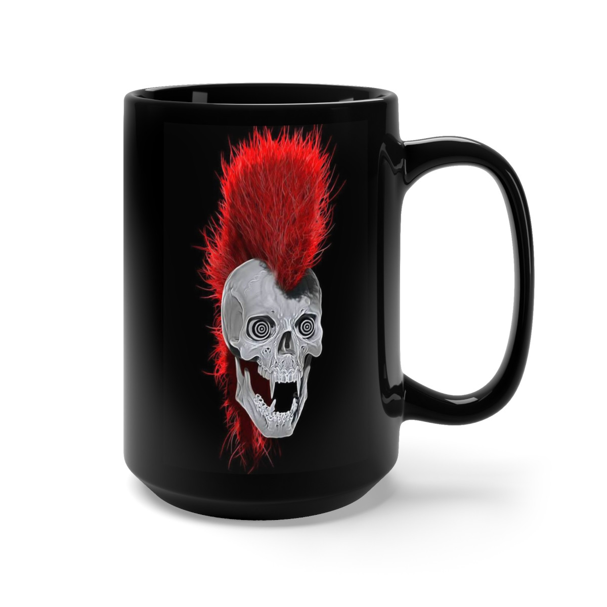 The Living Dead Skull With Red Mohawk 2 Black Mug 15oz