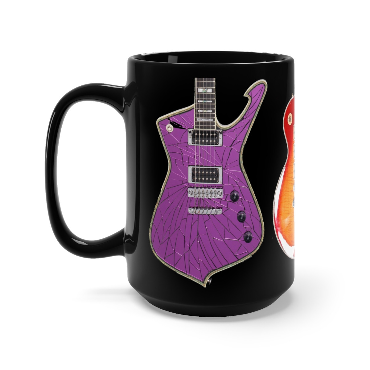 KISS Guitars #2 Paul's Iceman  Ace's LP Gene's Axe  Black Mug 15oz