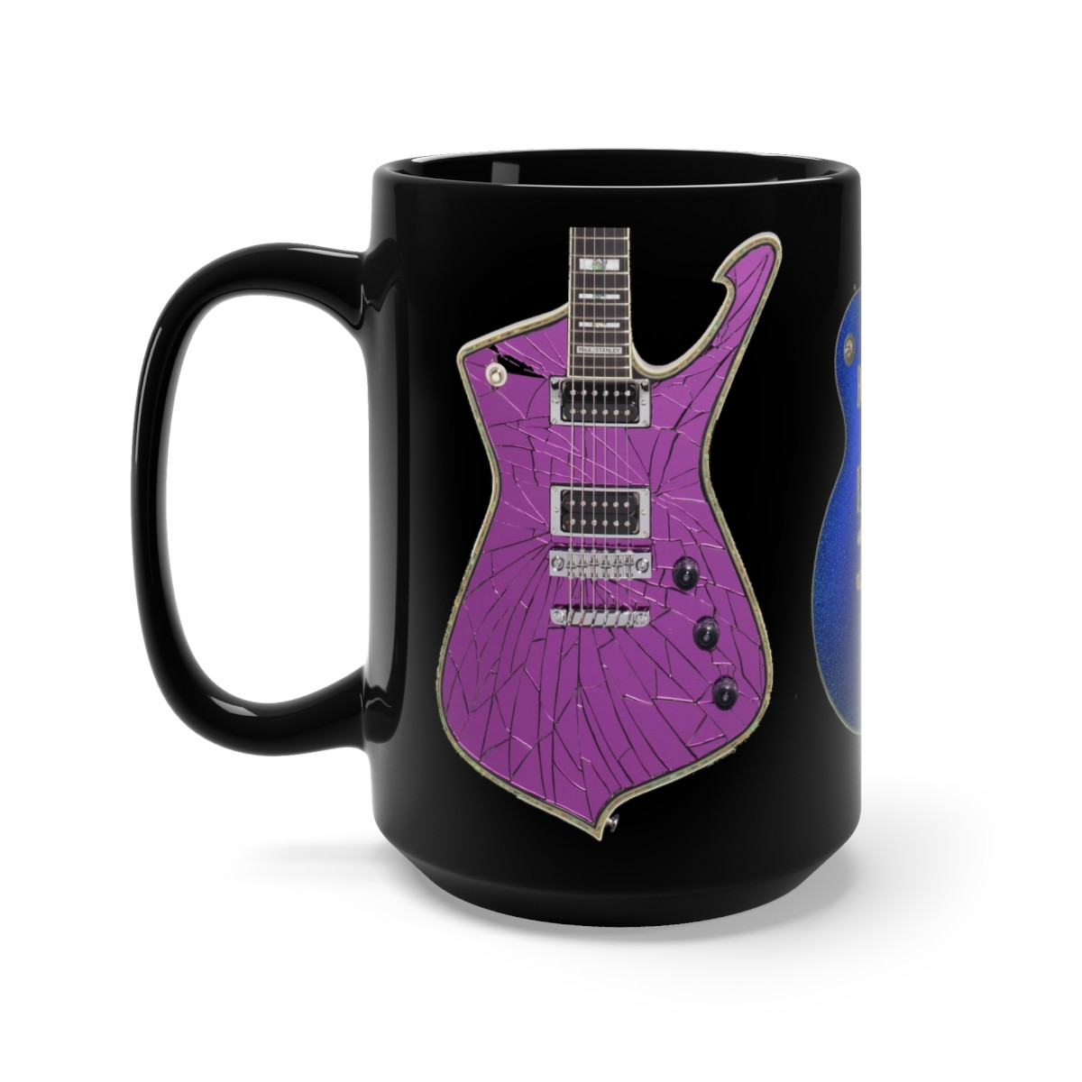 KISS Guitars #4 Paul's Iceman Tommy's LP Gene's Axe  Black Mug 15oz