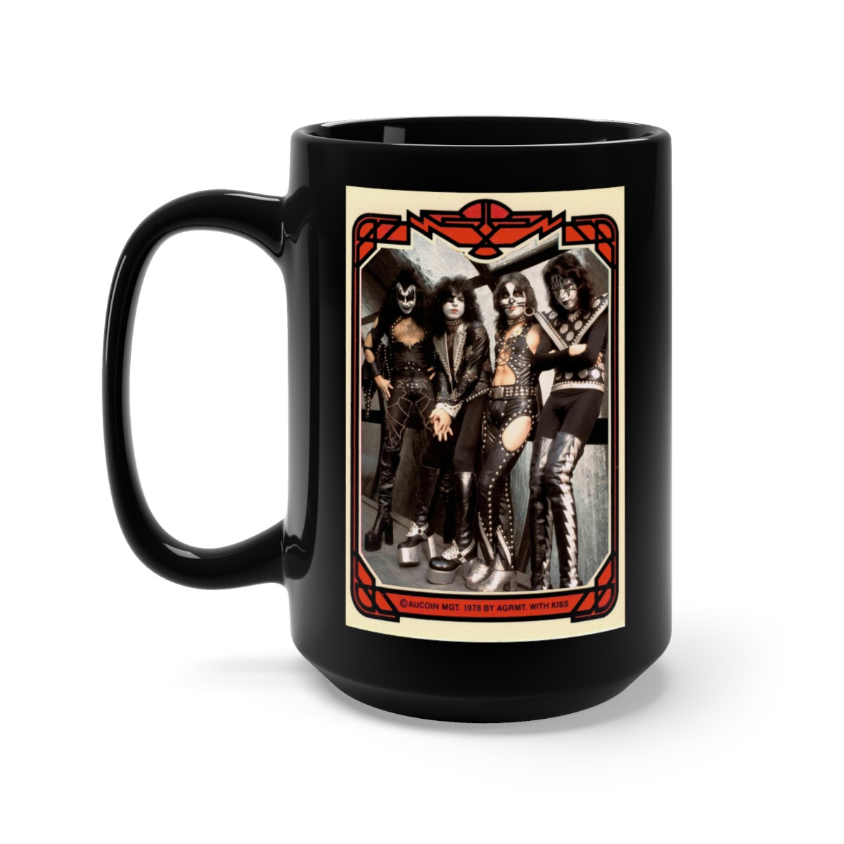 KISS card Band Early Days card 1 Black Mug 15oz