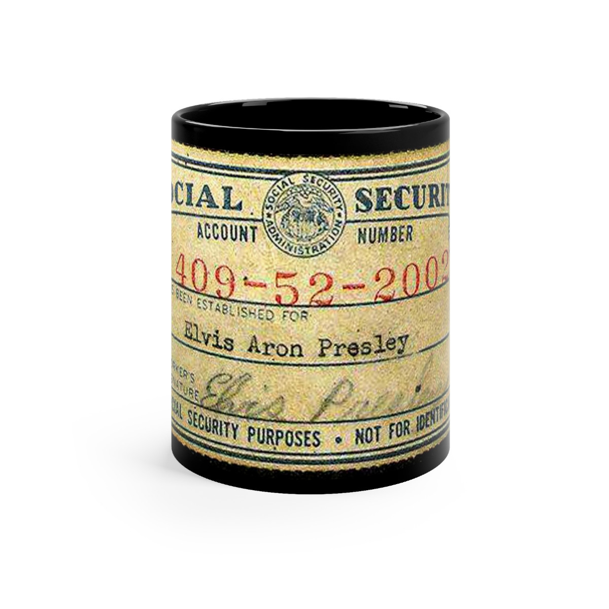 Elvis Presley SIGNED Social Security Card Black mug 11oz